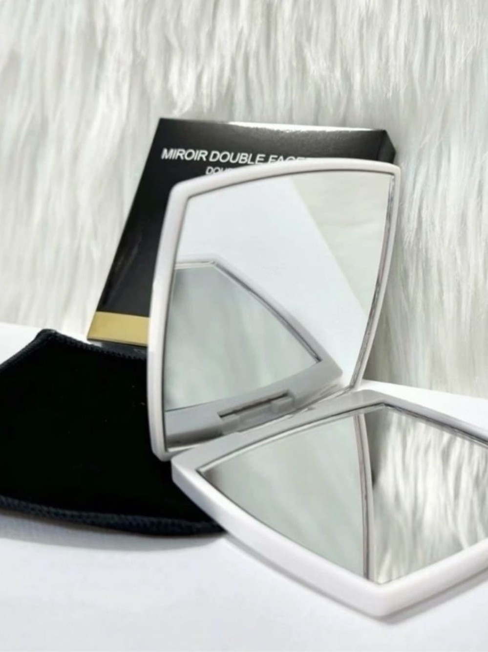 CHANEL White Double-Sided Compact Mirror